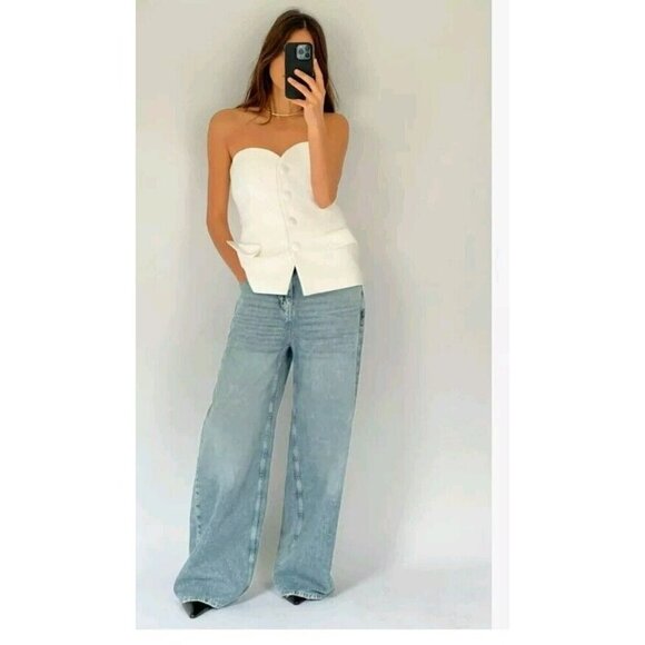 ZARA WOMAN MIXED SATIN EFFECT BUSTIER TOP OYSTER WHITE 2316/600 SZ XS - Picture 2 of 5